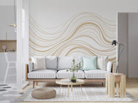 Cream and Beige Fluid Wave Lines Wall Mural