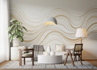 Cream and Beige Fluid Wave Lines Wall Mural