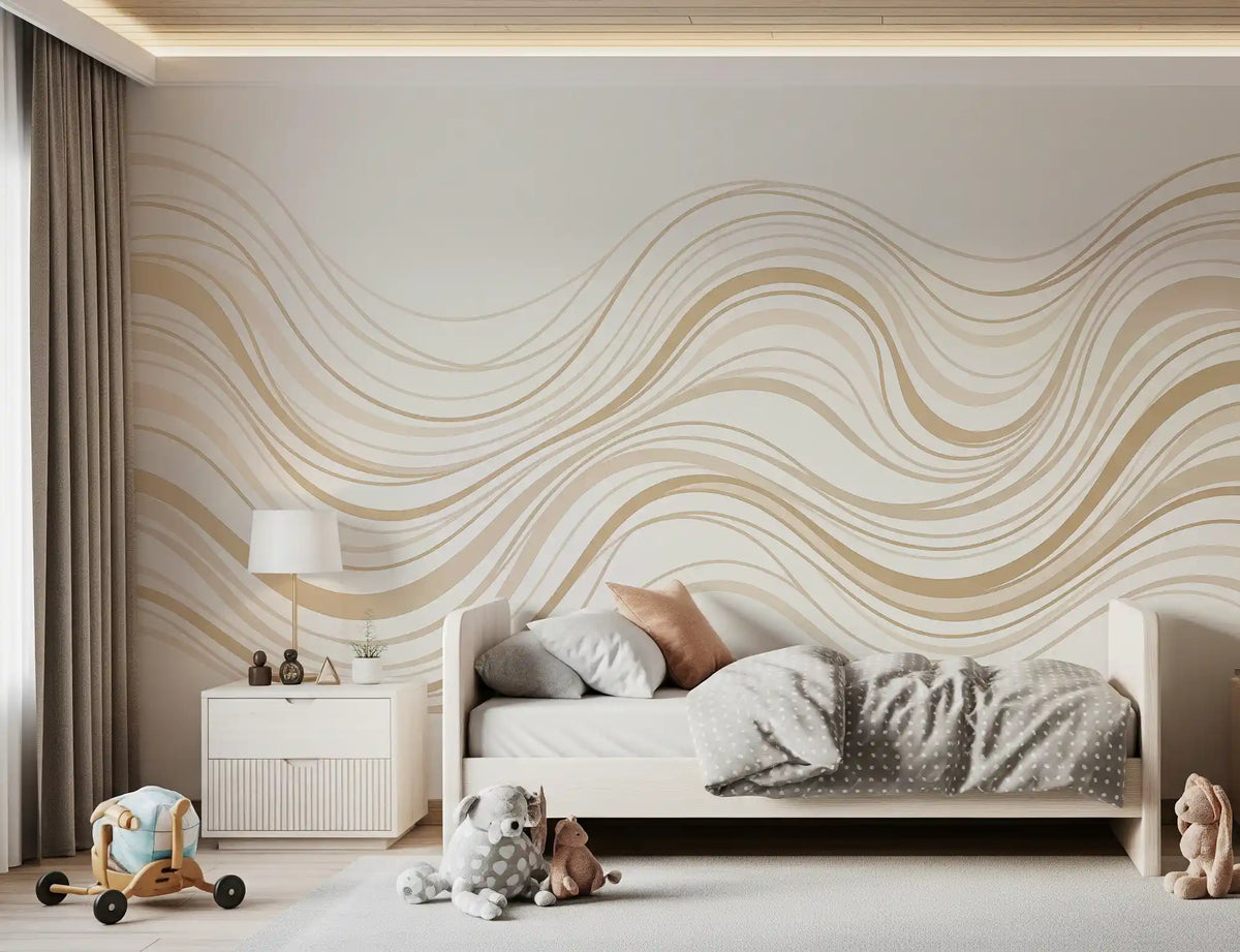 Cream and Beige Fluid Wave Lines Wall Mural