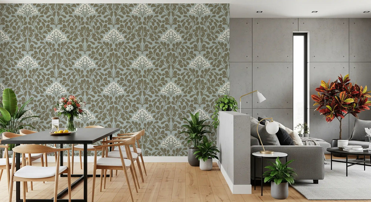 Minimalist Sage Leaf and Berry Pattern Wallpaper⁠