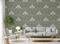Minimalist Sage Leaf and Berry Pattern Wallpaper⁠