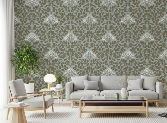 Minimalist Sage Leaf and Berry Pattern Wallpaper⁠