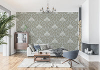 Minimalist Sage Leaf and Berry Pattern Wallpaper⁠