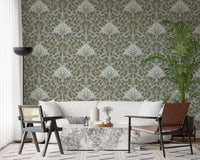 Minimalist Sage Leaf and Berry Pattern Wallpaper⁠