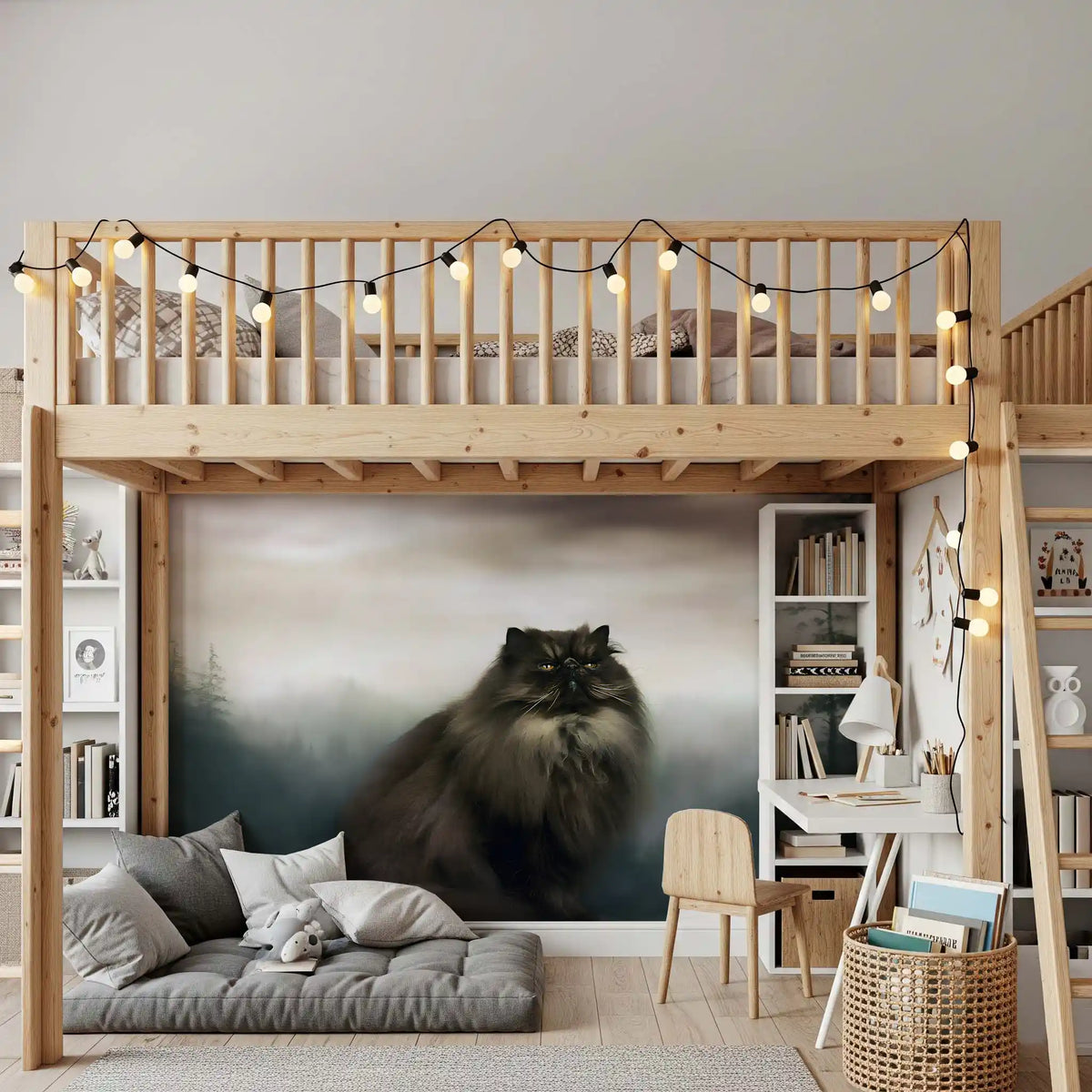 Regal Persian Cat in Misty Forest Wall Mural