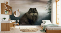 Regal Persian Cat in Misty Forest Wall Mural
