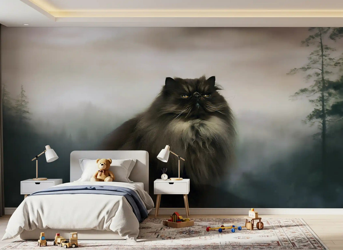 Regal Persian Cat in Misty Forest Wall Mural