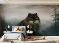 Regal Persian Cat in Misty Forest Wall Mural
