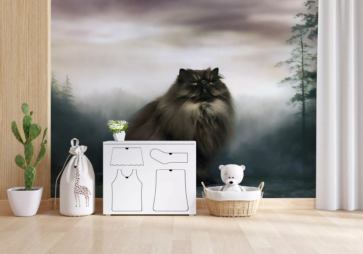 Regal Persian Cat in Misty Forest Wall Mural