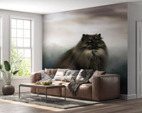 Regal Persian Cat in Misty Forest Wall Mural