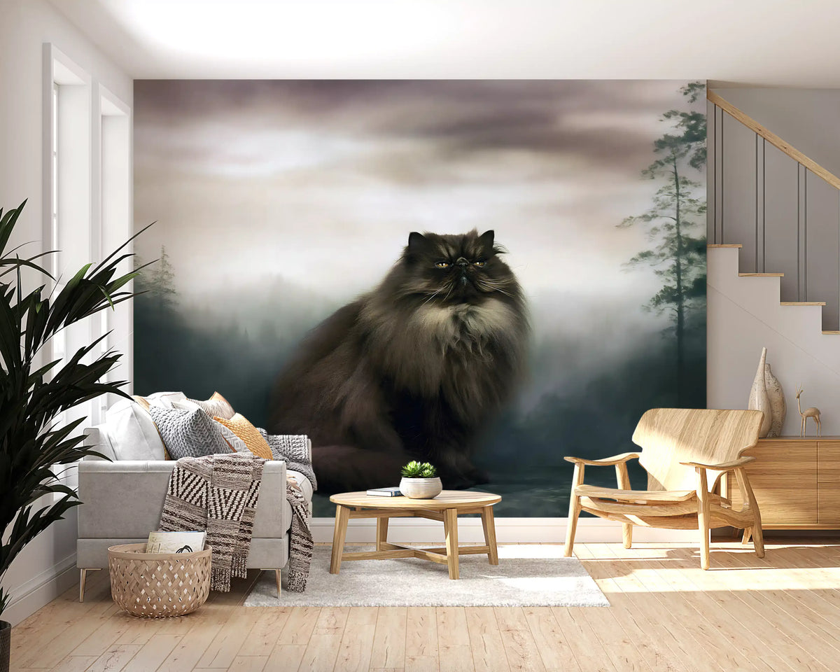 Regal Persian Cat in Misty Forest Wall Mural
