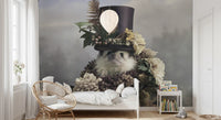Hedgehog in Botanical Top Hat Wall Mural