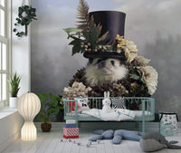 Hedgehog in Botanical Top Hat Wall Mural