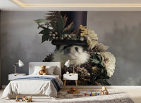 Hedgehog in Botanical Top Hat Wall Mural