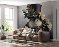 Hedgehog in Botanical Top Hat Wall Mural