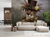 Cheetah in Top Hat with Floral Crown Wall Mural