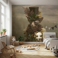 Dapper Sphynx in Top Hat and Florals Wall Mural