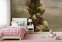 Dapper Sphynx in Top Hat and Florals Wall Mural