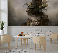 Aristocratic Cat with Floral Top Hat Wall Mural