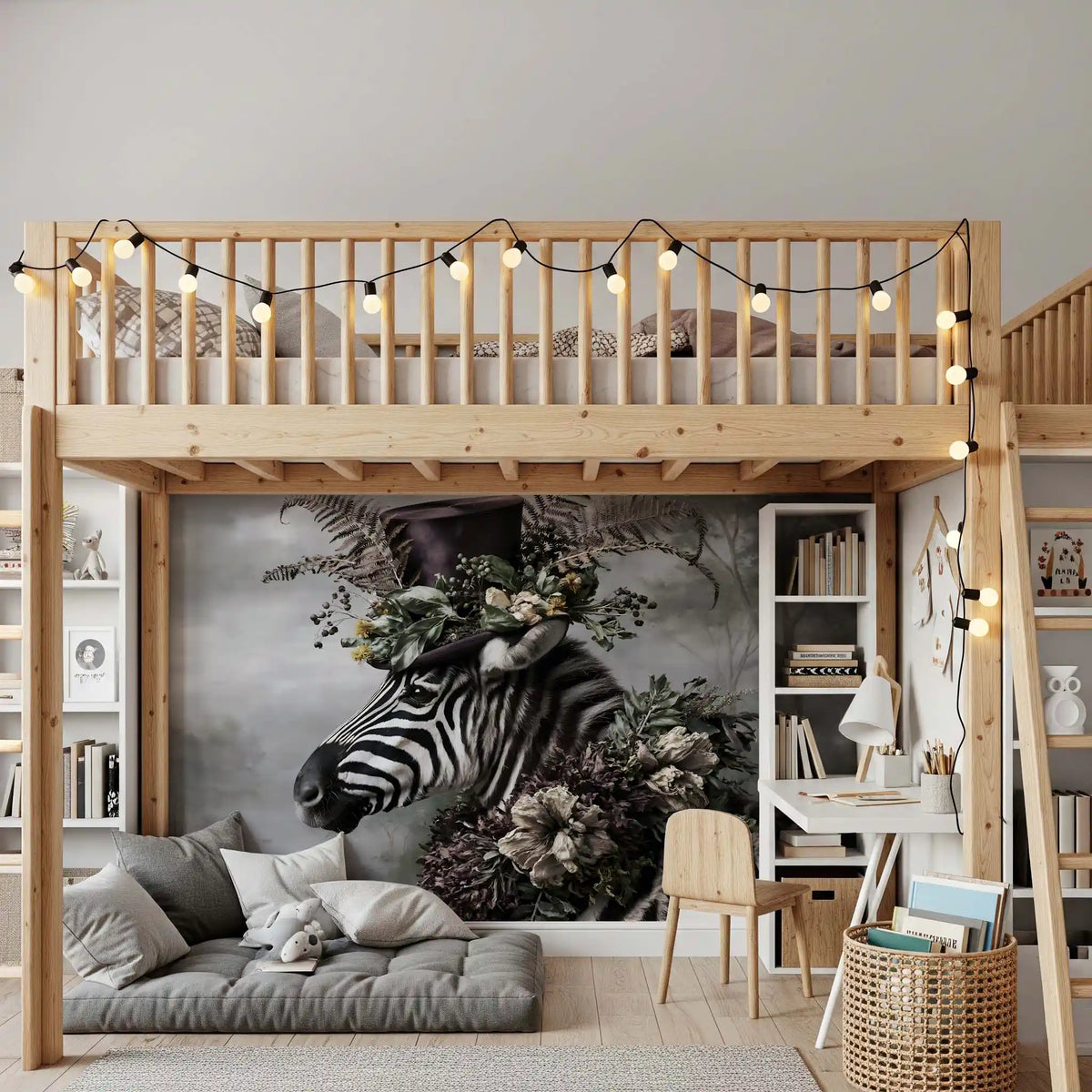 Dapper Zebra in Floral Hat Wall Mural