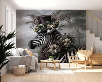 Dapper Zebra in Floral Hat Wall Mural