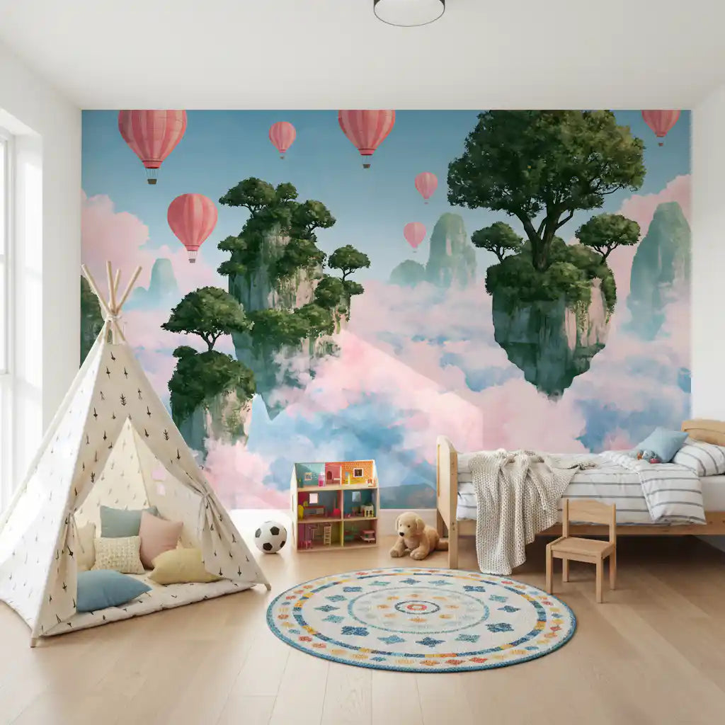 Floating Isles and Pink Skies Wall Mural