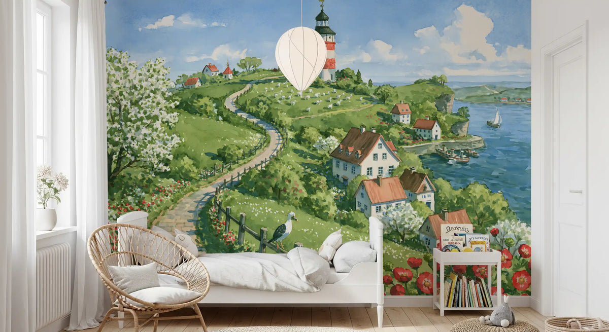 Coastal Lighthouse Meadow Wall Mural