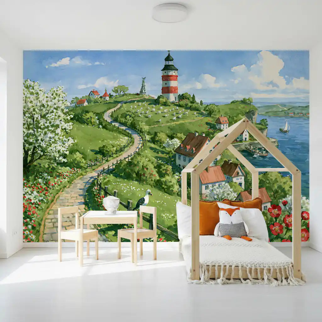 Coastal Lighthouse Meadow Wall Mural