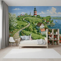 Coastal Lighthouse Meadow Wall Mural