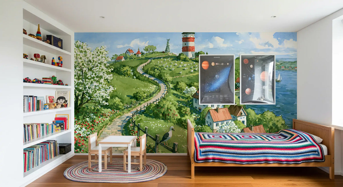 Coastal Lighthouse Meadow Wall Mural