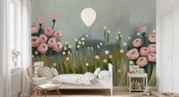 Soft Pink Petals in Meadow Haze Wall Mural