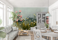 Soft Pink Petals in Meadow Haze Wall Mural