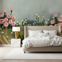 Soft Pink Petals in Meadow Haze Wall Mural