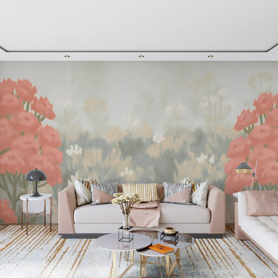 Blush Meadow Botanical Wall Mural