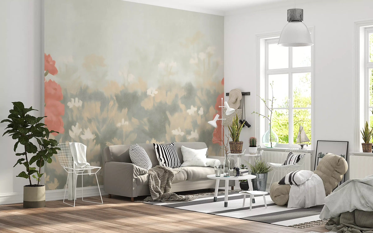 Blush Meadow Botanical Wall Mural