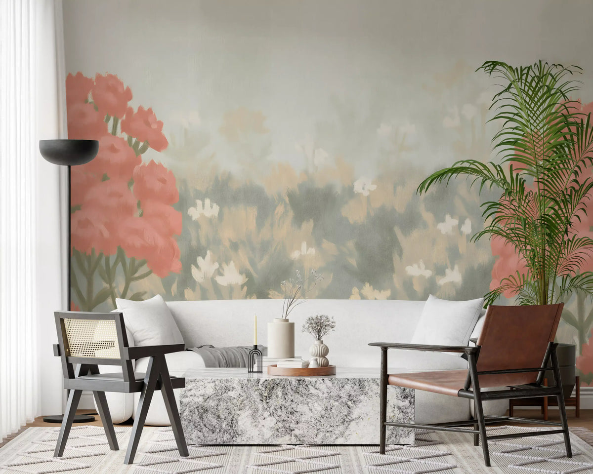 Blush Meadow Botanical Wall Mural