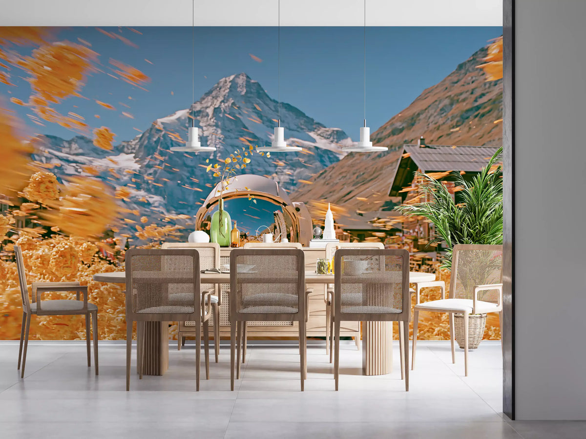 Astronaut Amidst Golden Alpine Blooms Wall Mural