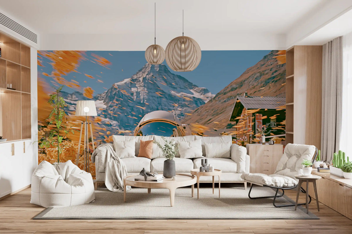 Astronaut Amidst Golden Alpine Blooms Wall Mural
