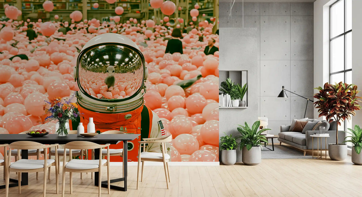 Astronaut in a Sea of Pink Balloons Wall Mural