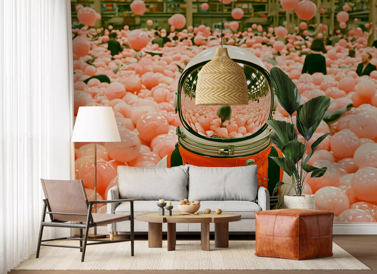 Astronaut in a Sea of Pink Balloons Wall Mural
