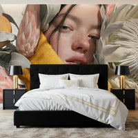 Serene Floral Portrait in Bright Tones Wall Mural