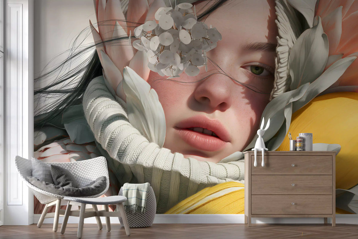 Ethereal Floral Portrait Composition Wall Mural