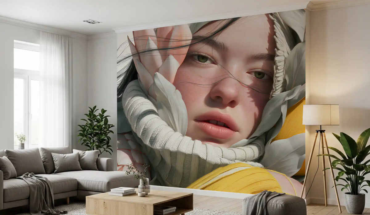 Ethereal Floral Portrait Composition Wall Mural