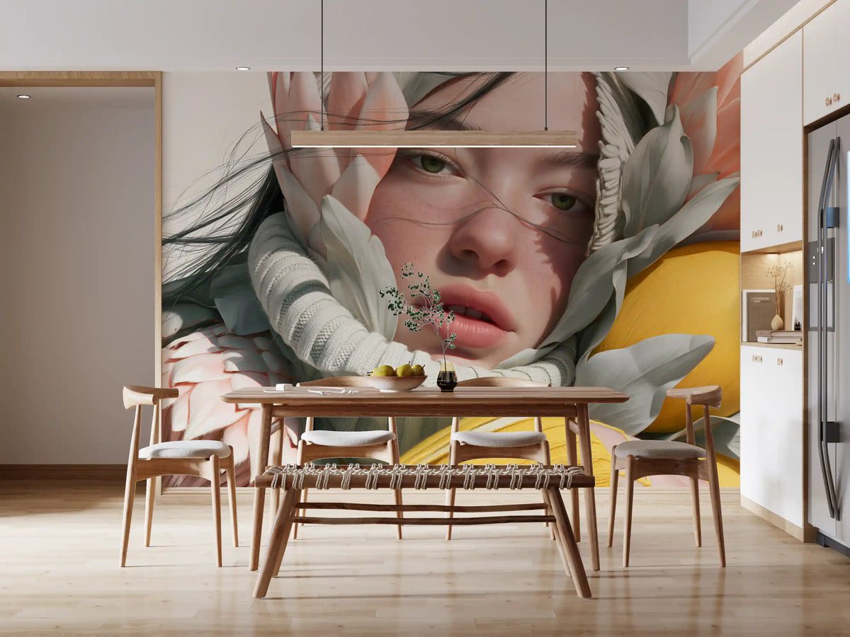 Ethereal Floral Portrait Composition Wall Mural