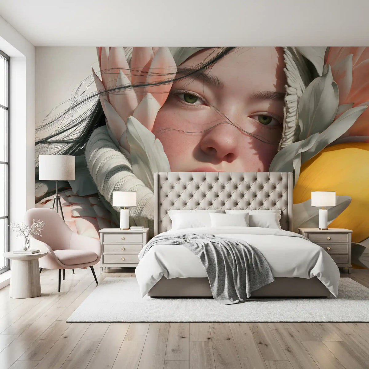 Ethereal Floral Portrait Composition Wall Mural