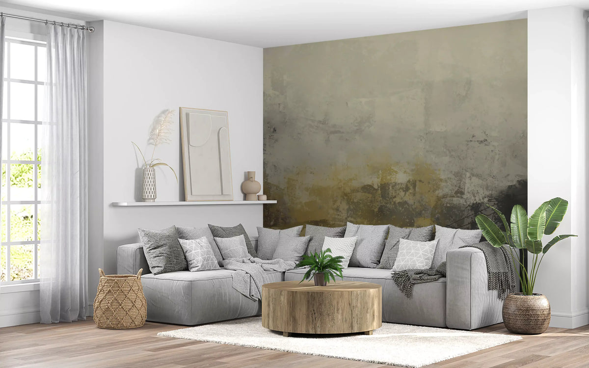 Abstract Brushwork Ochre Wall Mural