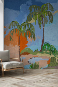 Coastal Palm Oasis Impression Wall Mural