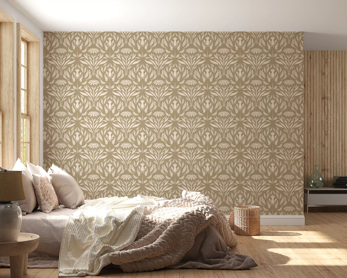 Classic Cream and Beige Floral Wallpaper⁠