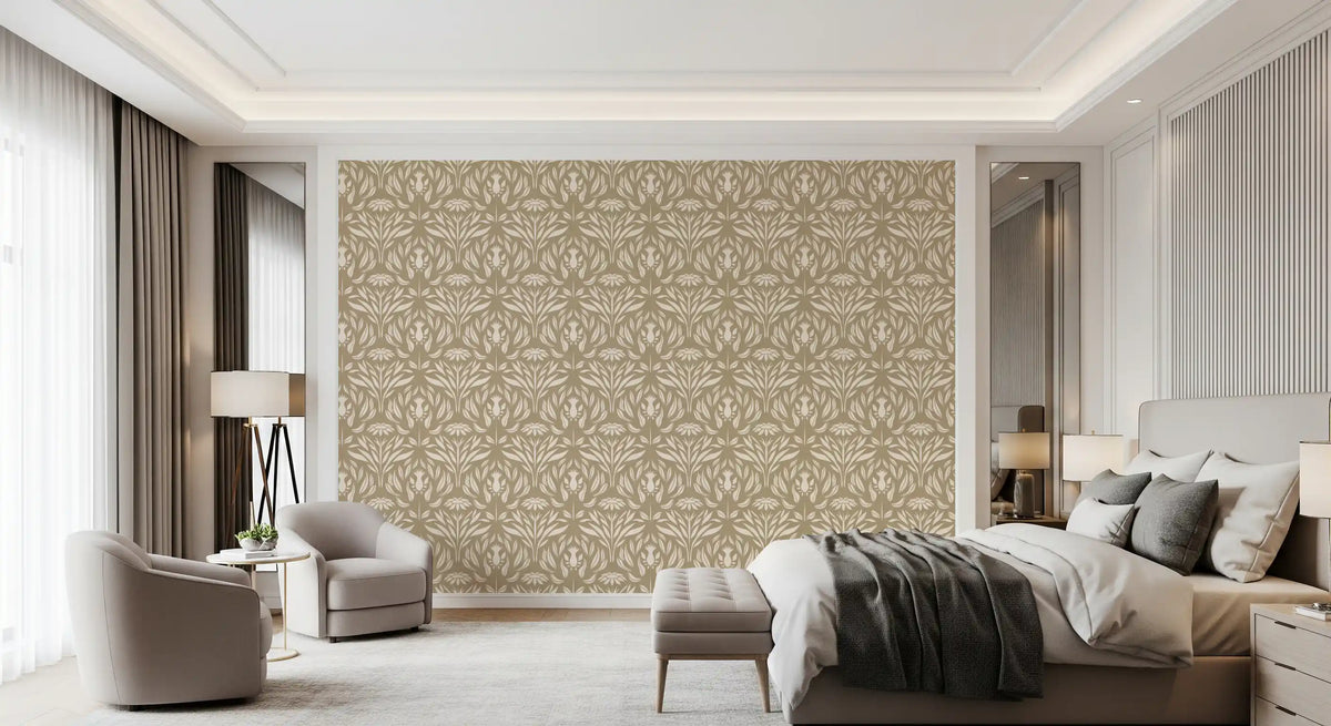 Classic Cream and Beige Floral Wallpaper⁠