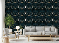 Teal and Cream Floral Symmetry Wallpaper⁠